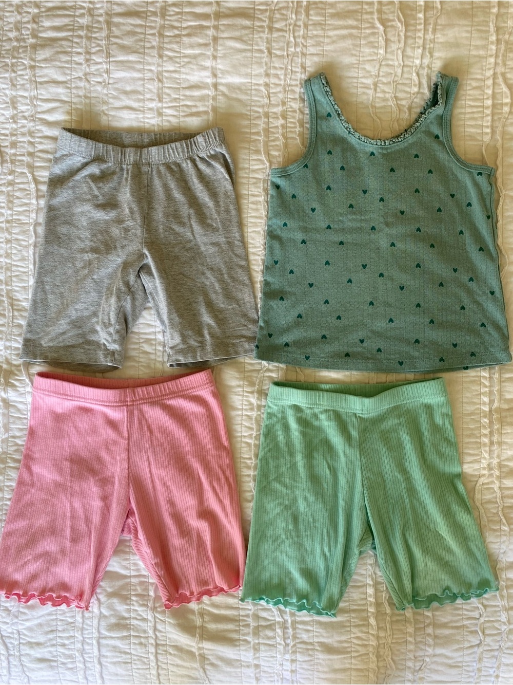 Old Navy Green Heart Tank with Green, Pink & Gray Ribbed Shorts Set l
